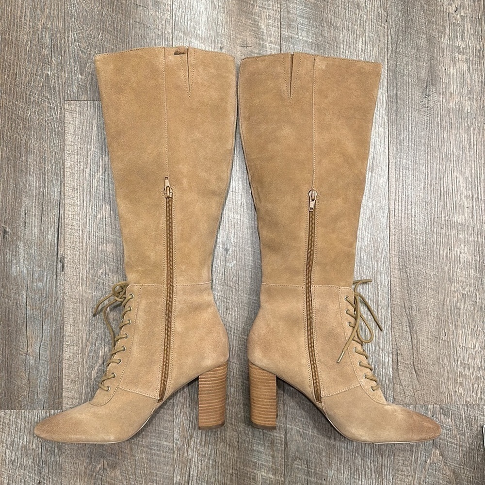Charles David tall suede leather nude tan heeled boots size 8 - Picture 5 of 11